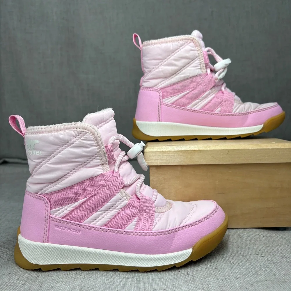 Sorel Whitney II Boots Pink Waterproof Snow Boots Ankle Plus Lace Kids Size 12
